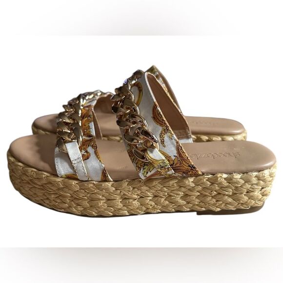 Shoe Dazzle Women's Miami Print White Chain Dola Woven Espadrille Sandal - Picture 4 of 8